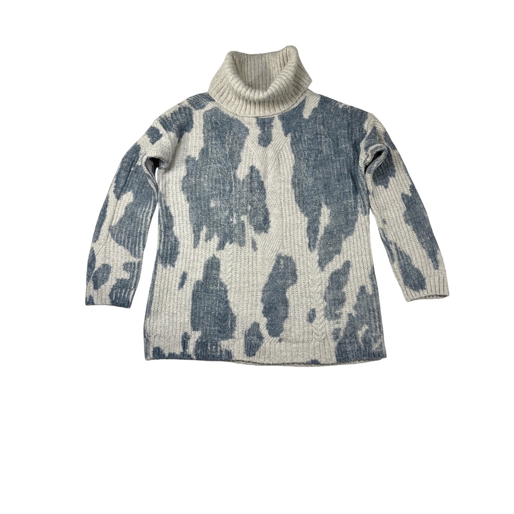 Pilcro Anthropologie Blue Cream Abstract Cable Knit Turtleneck Sweater Medium - Picture 3 of 9